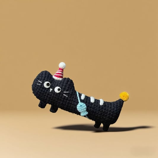 Crochet Black Cat Doll Kit Party Hat Design