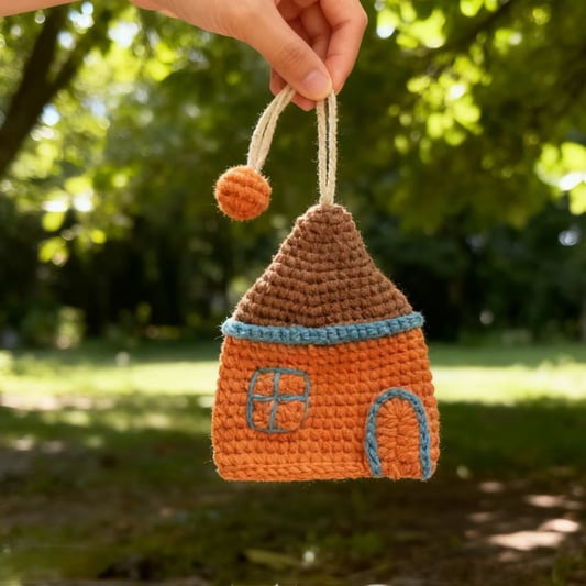 Crochet Cottage House Keychain Charm