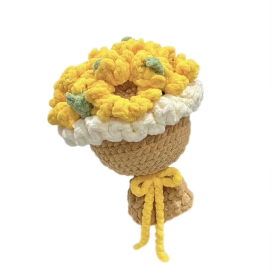 Crochet Yellow Flower Bouquet Kit with Woven Vase
