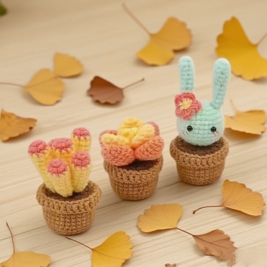 Crochet Succulent Plant Kit for Beginners Set of 3