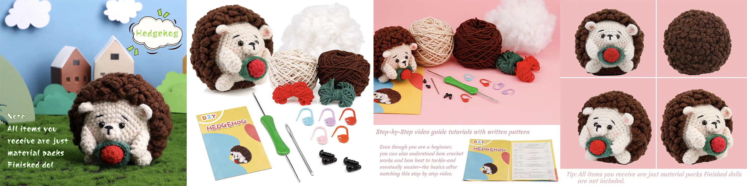 Wholesale Crochet Animal Set Hedgehog Doll DIY Wool Knit Materials Kit