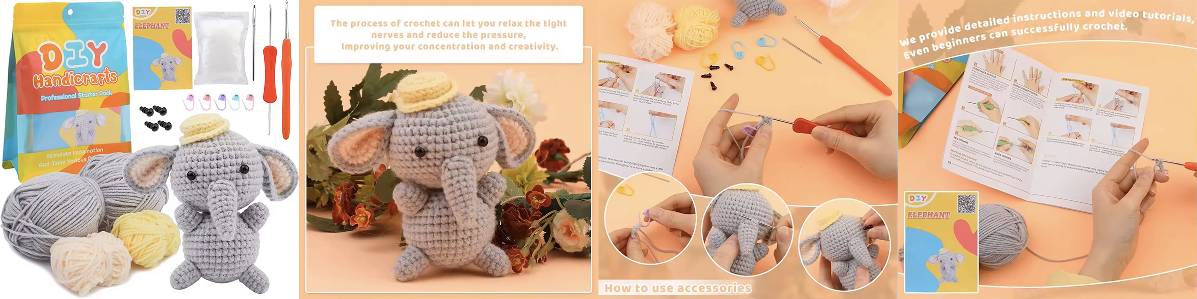 Sale at Wholesale Price Elephant Crochet Set DIY Yarn Weaving Doll Kit