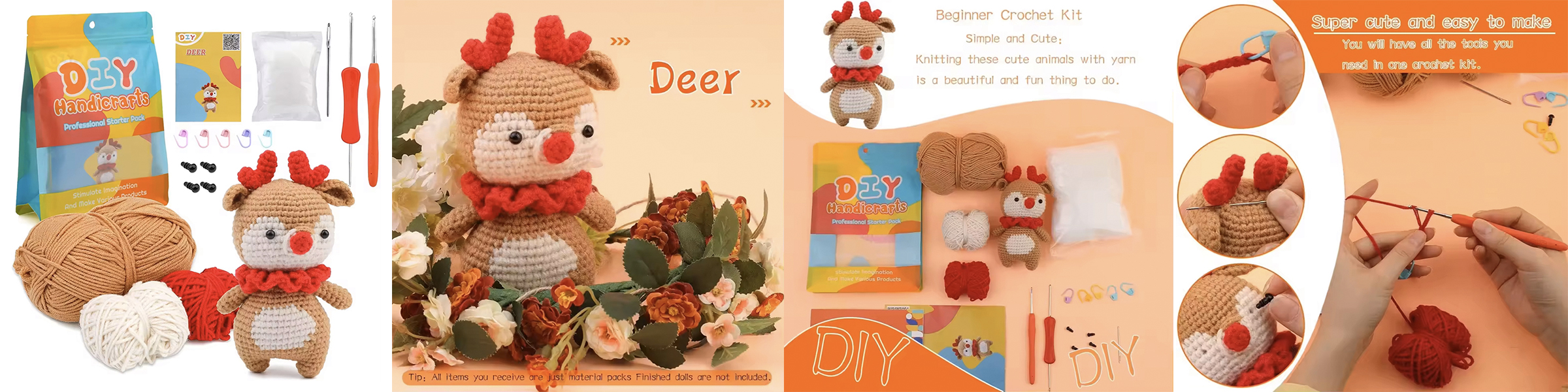 Hot Sell Christmas Reindeer Crochet Kits Yarn Beginners DIY Weave Pack