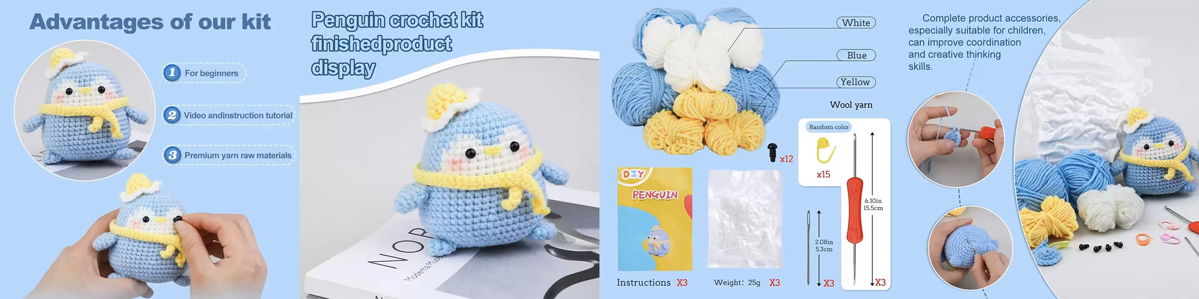 Wholesale Sell Animal Crochet Kits Beginner Diy Wool Knit Penguin Set