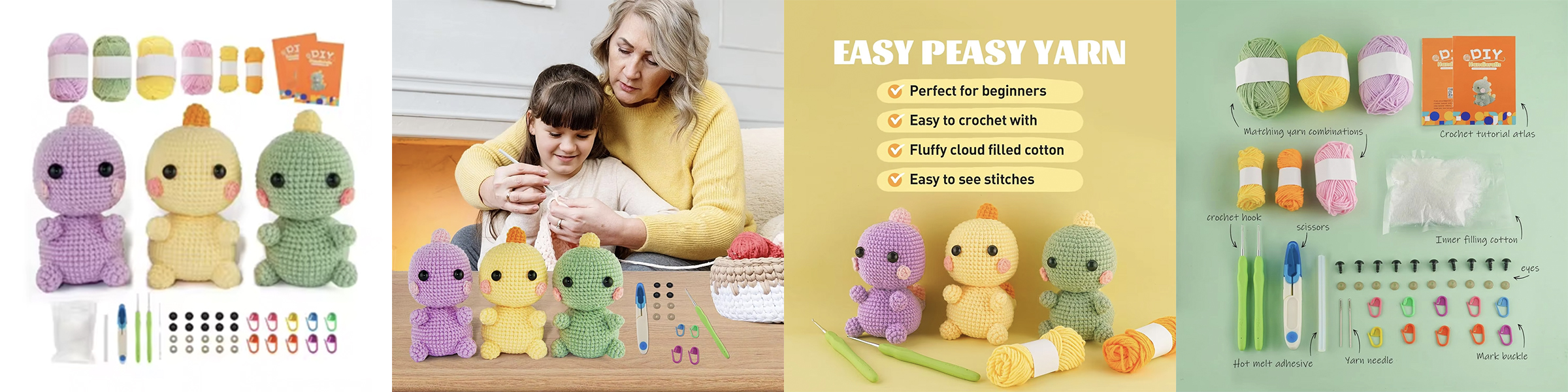 Crochet Dinosaur Doll Pendant Set DIY Beginner Knitting Material Kits