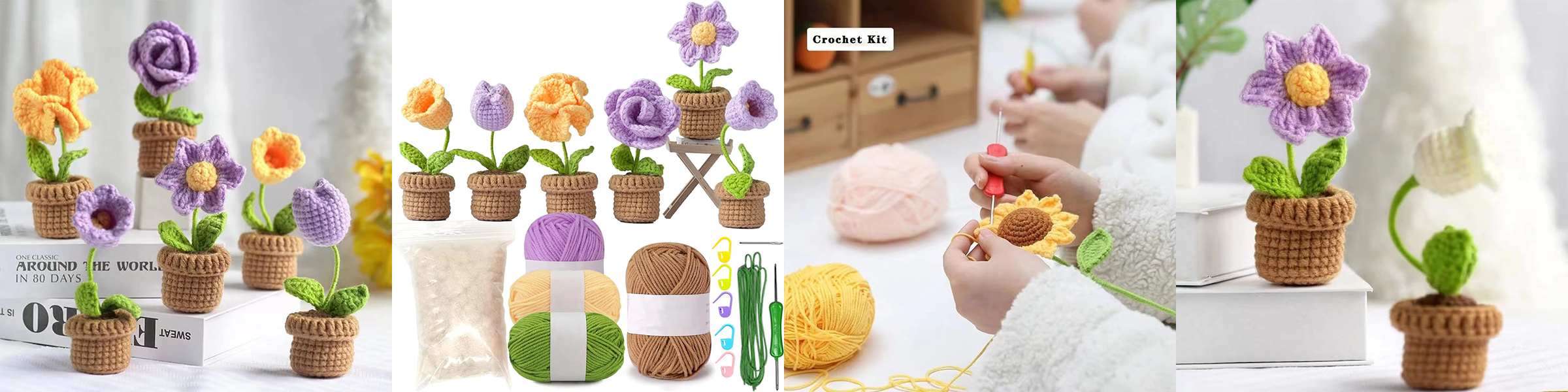 Crochet Flower Shape Bonsai DIY Material Bag Starter DIY Doll Make Set
