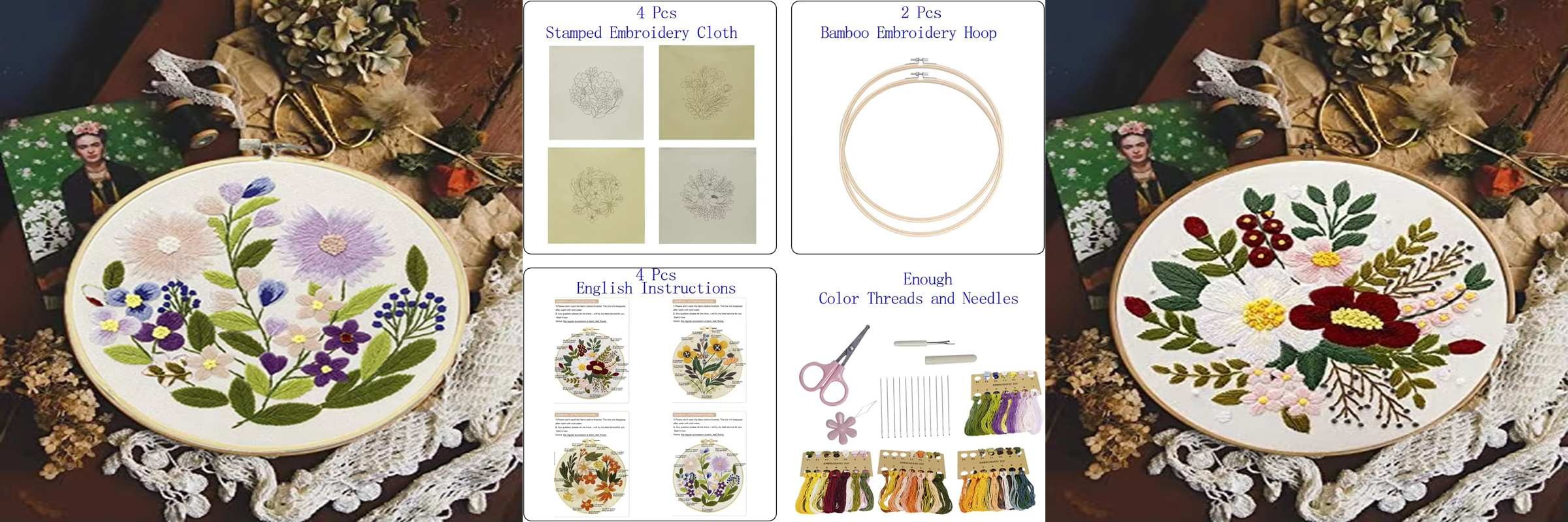 Factory Direct Selling 4 Set DIY Embroidery Hoops Sewing Patterns Kits