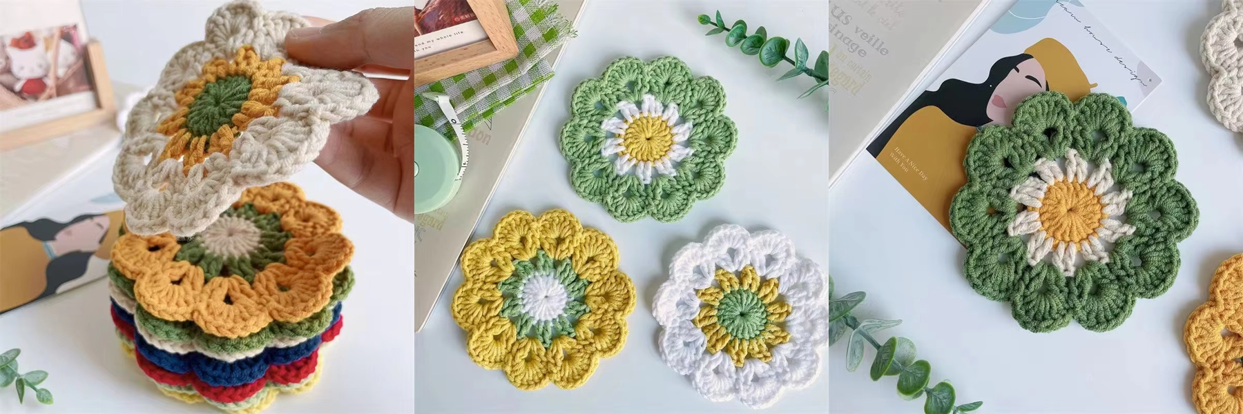 Yarn Woven Coasters Set DIY Crochet Insulated Coasters Home Decor Kits