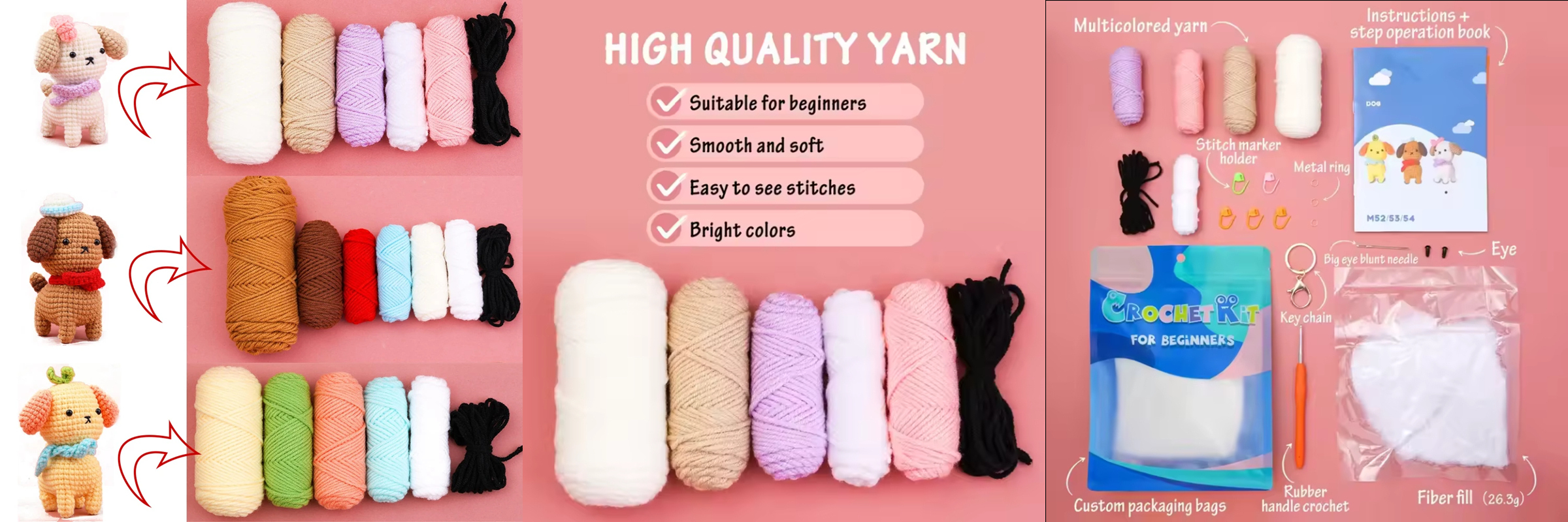 Wholesale Crochet Dog Doll Knit Set DIY Knitting Pendant Keychain Kits