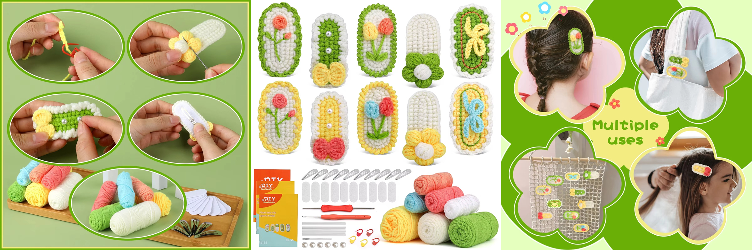 Hot Sale Crochet DIY Sweet Hair Clips Wool Yarn Hairpin Knitting Kits