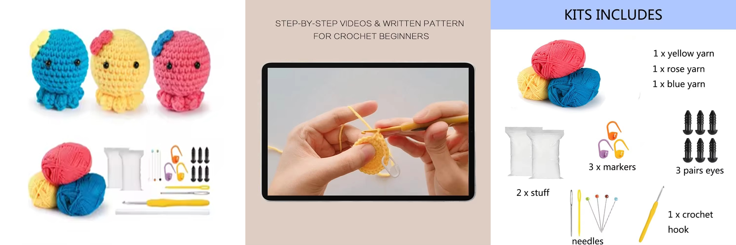 Crochet Octopus Doll Set Starter DIY Knitting Pendant Yarn Hook Kits
