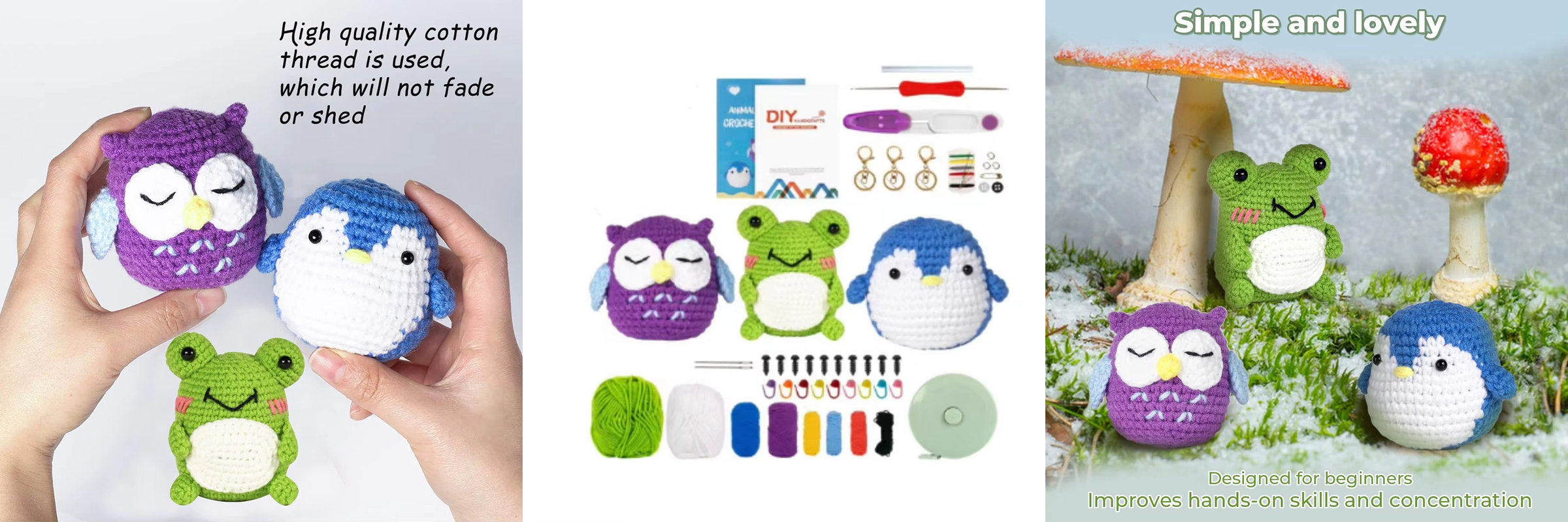 Factory Wholesale Crochet Animal Set Owl Frog Penguin Doll Knit Kit