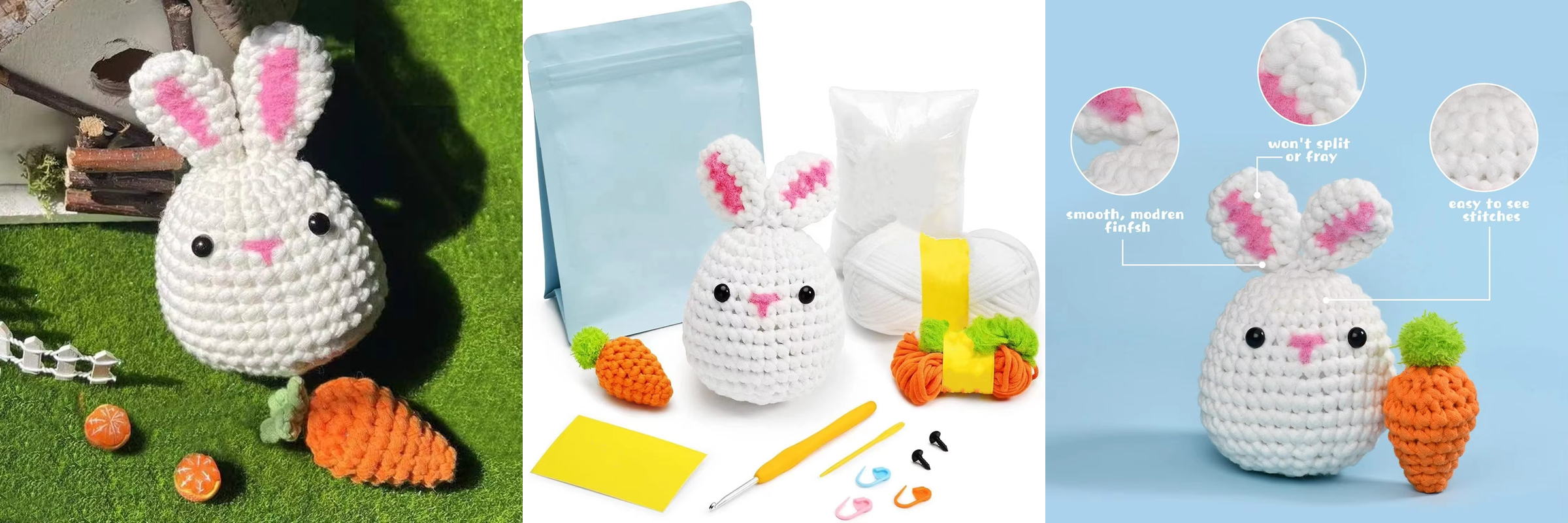 Stuffed Animal Knitting Sets DIY Rabbit & Carrot Plush Keychain Kits