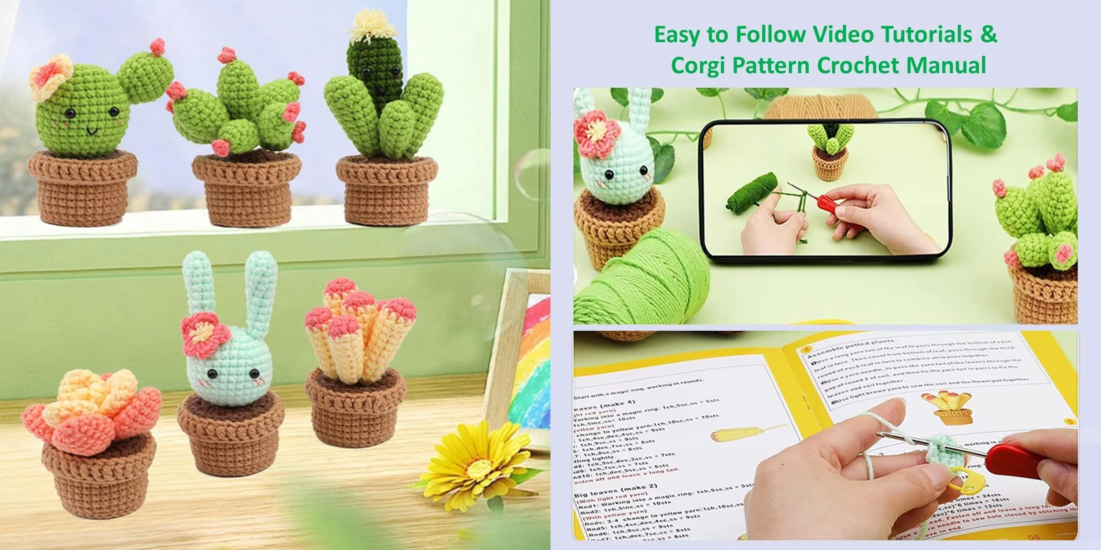 Plant Crochet Kits for Beginners Easy DIY Knitting Succulent Plant Set