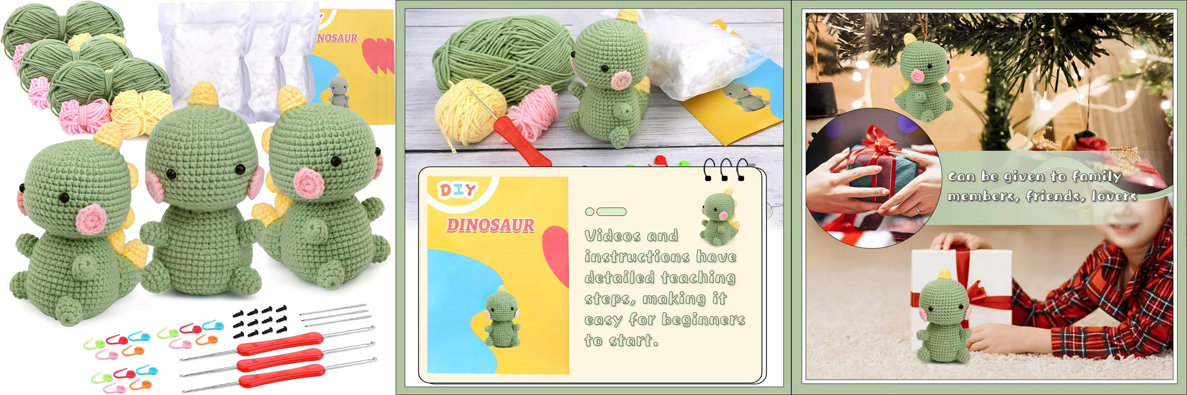 Crochet Set DIY Knitting Cartoon Dinosaur Dolls Keychain Pendant Kits