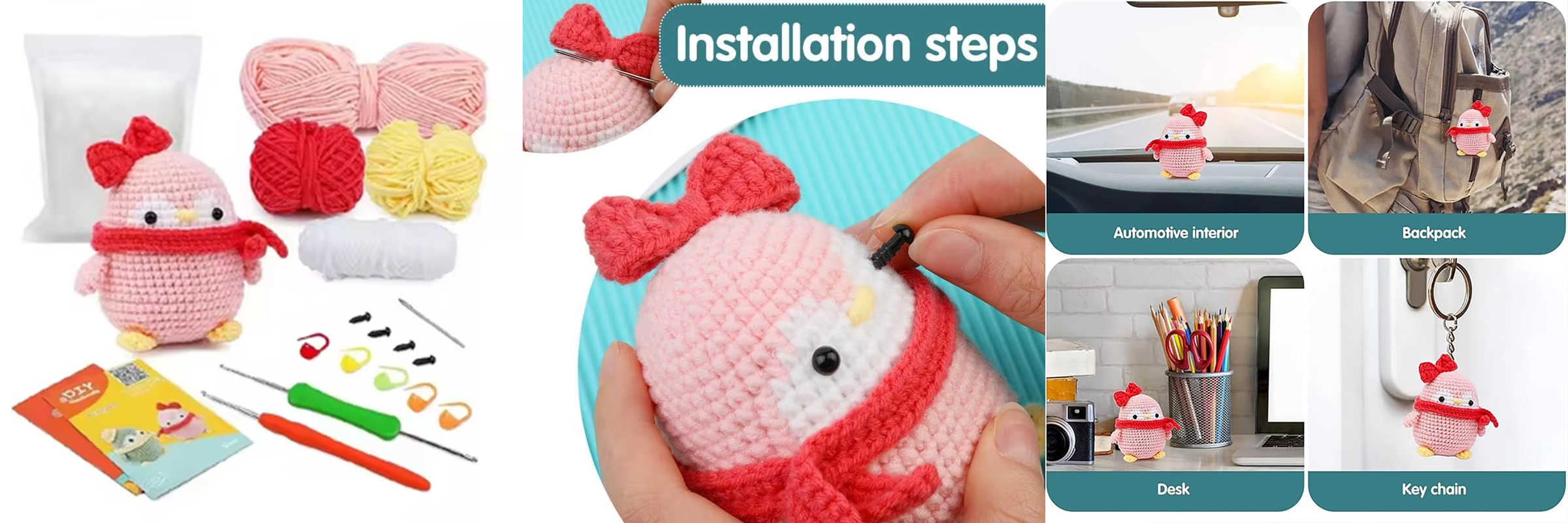 Crochet Animal Kits Manufacturers Sell Yarn DIY Woven Pink Penguin Set