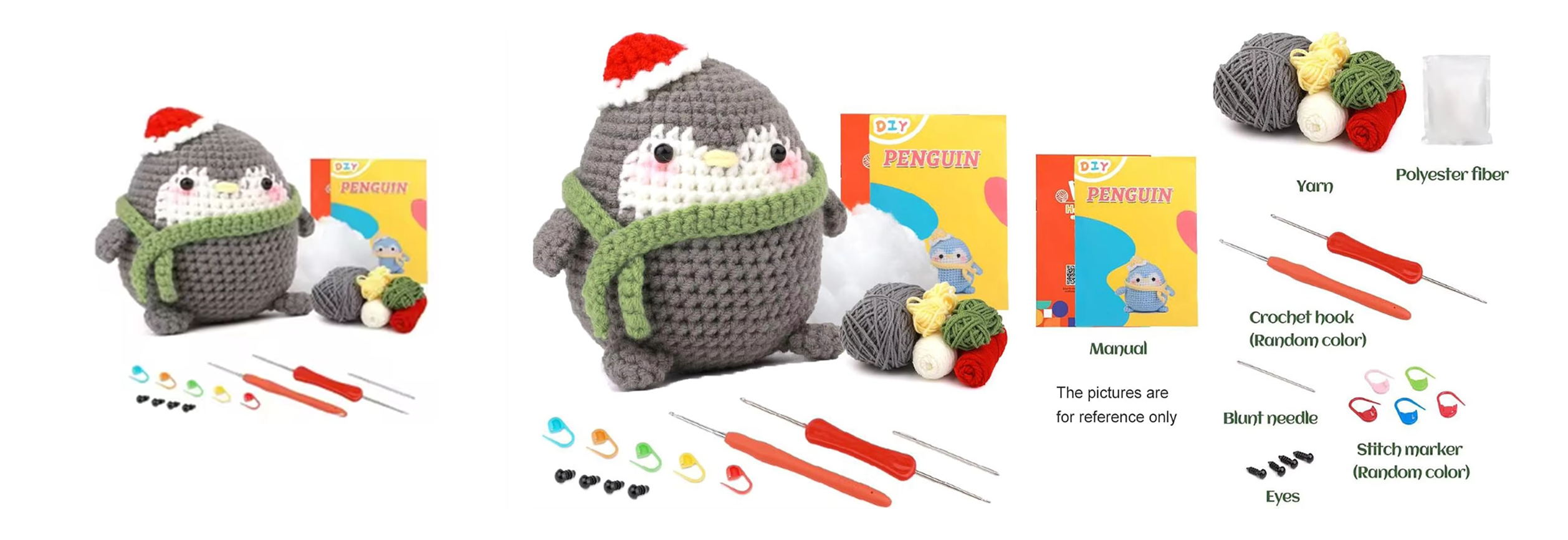 Factory Sells High Quality Crochet Kits DIY Knit Grey Penguin Doll Set