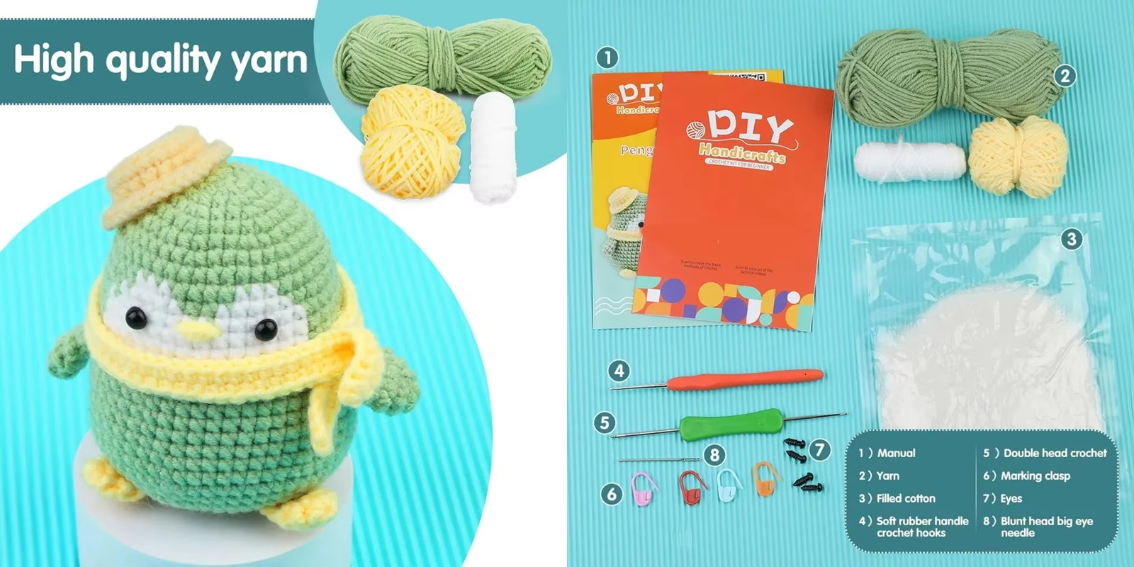 Hot Selling Crochet Animal Doll Kits DIY Knit Green Plush Penguin Set