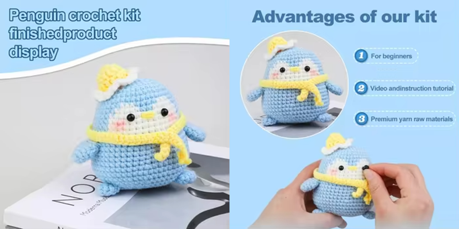 Wholesale Sell Cartoon Penguin Crochet Kit DIY Knitted Animal Yarn Set