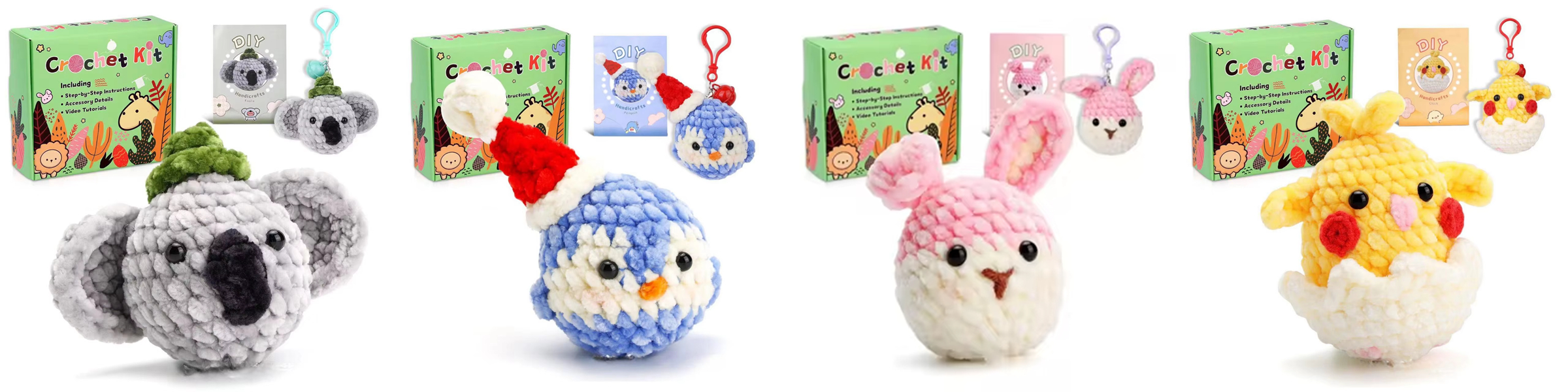 Factory Wholesale Crochet Animal Kits Chenille DIY Woven Keychain Sets