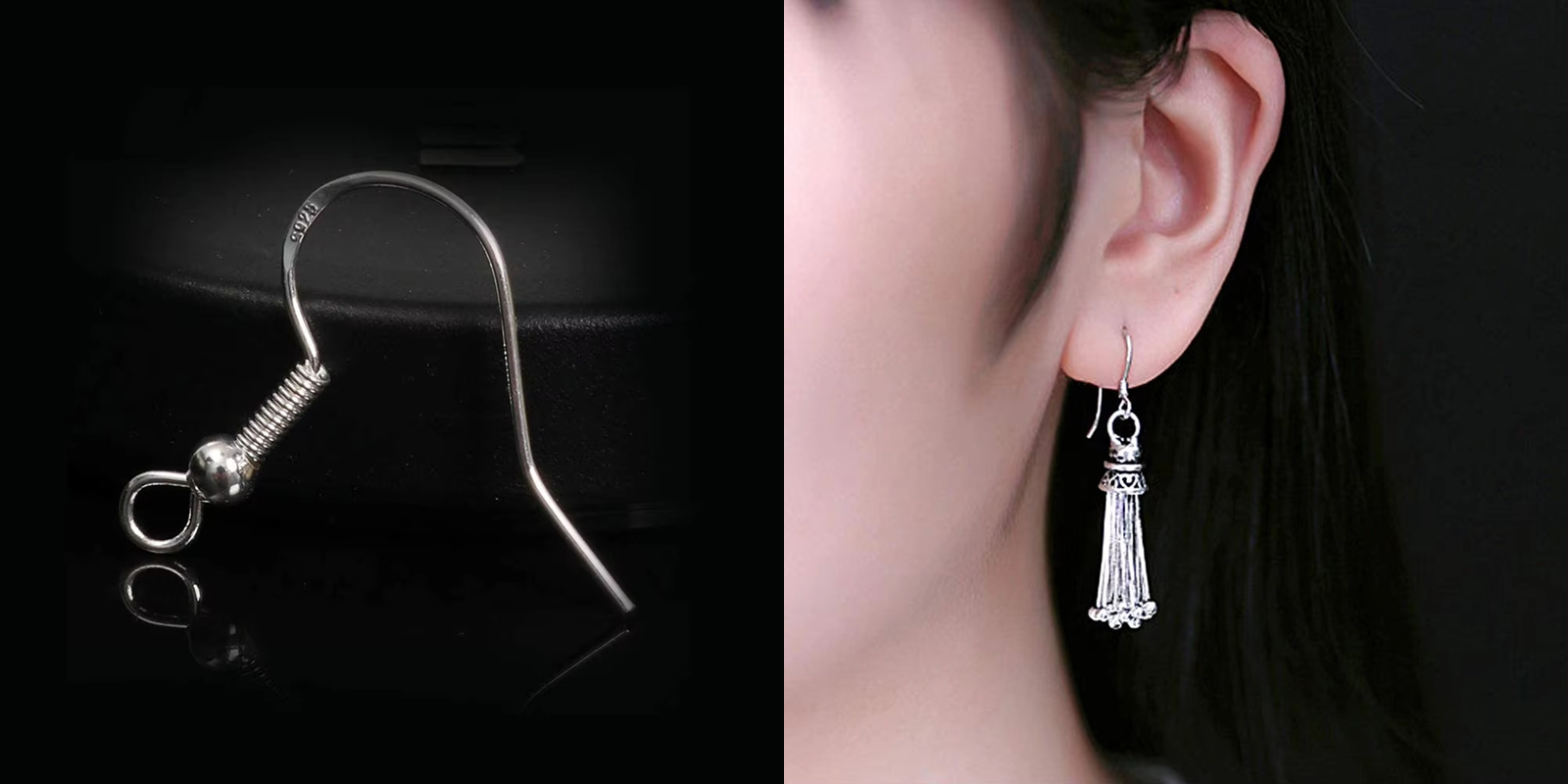 925 Sterling Silver Earrings Fish Hook Earring and Earplugs