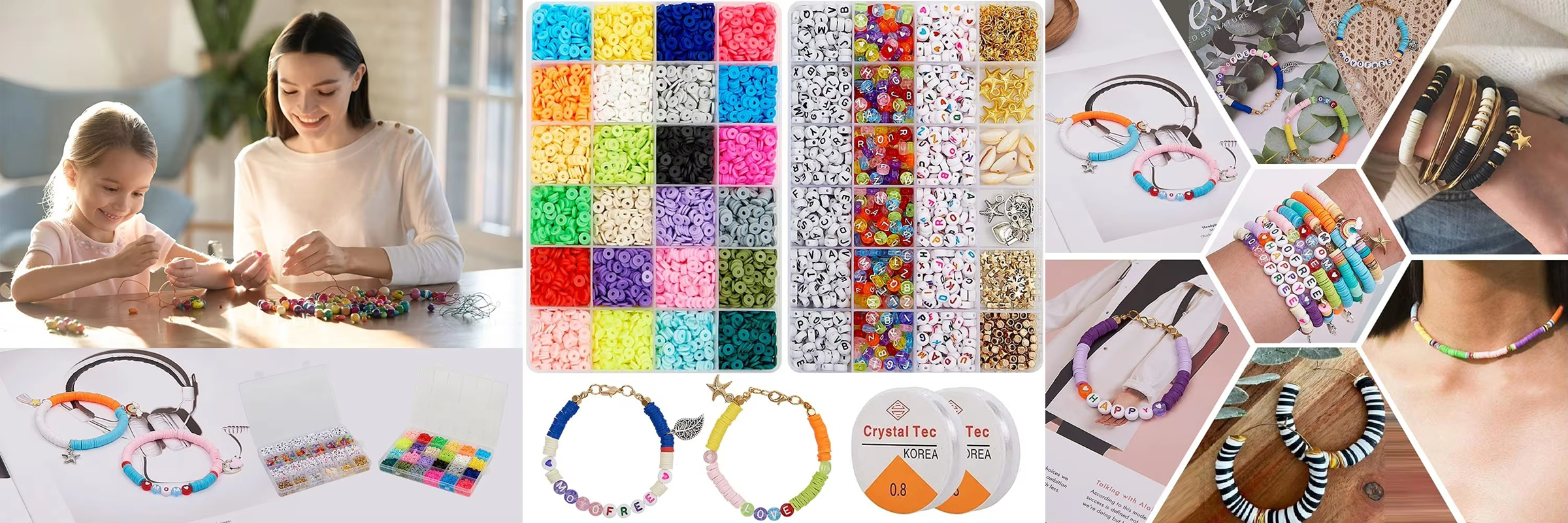 24 Color 6mm Clay Beads Letter Beads Kit DIY Bracelets Necklace Set
