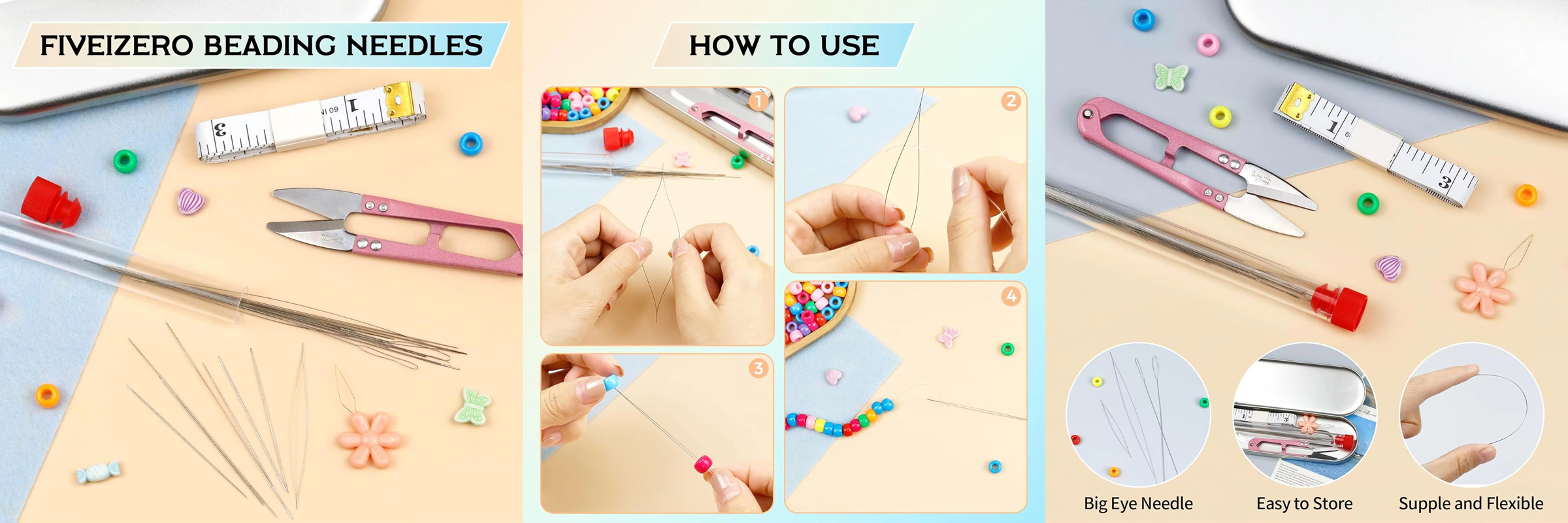 21-Piece Metal Beading Needle Set with Storage Box
