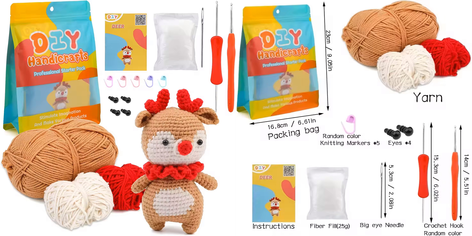 Factory Wholesale Christmas Elk Doll Set Yarn DIY knitting Animal Kits