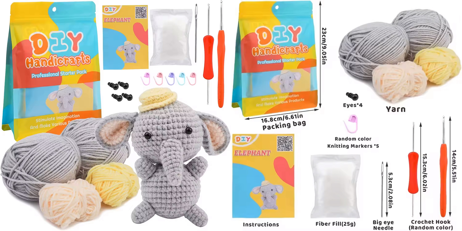 Crochet Doll Kit DIY Woven Elephant Doll Pendant Keychain Set