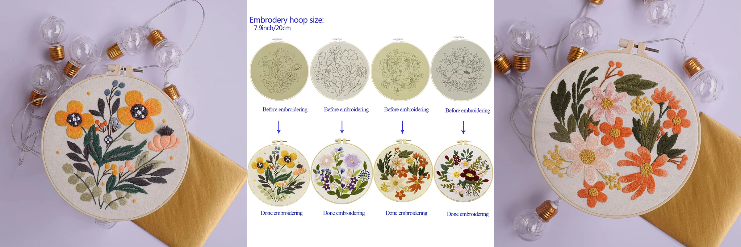 Factory Direct Selling 4 Set DIY Embroidery Hoops Sewing Patterns Kits