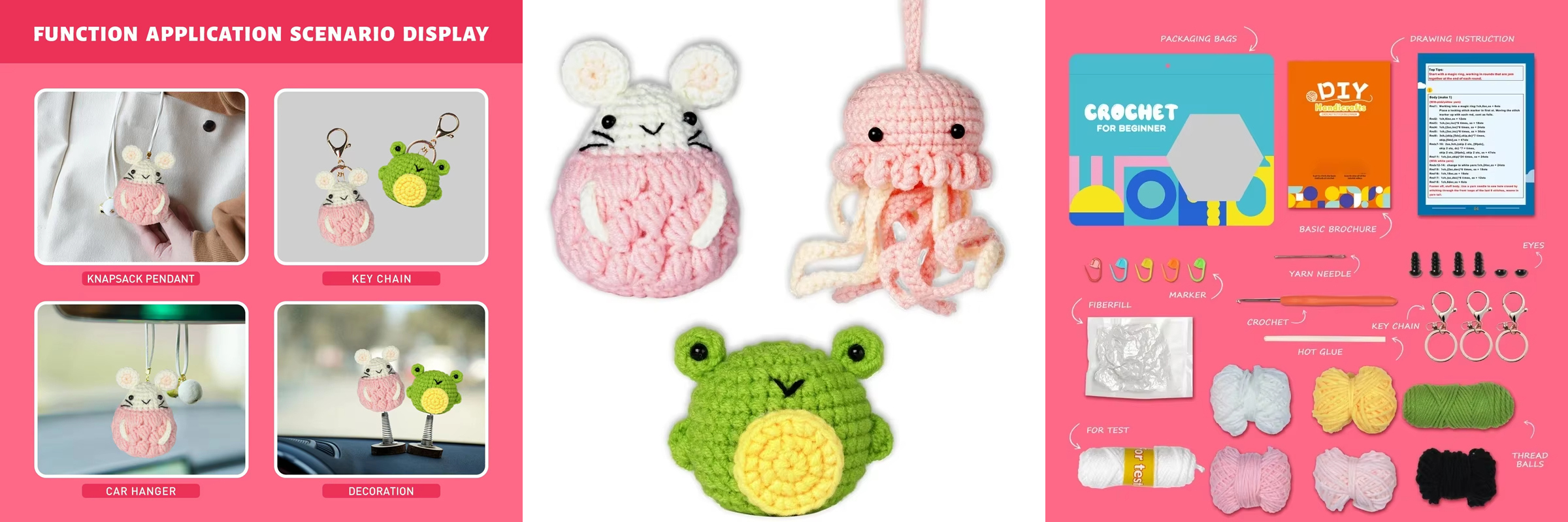 Crochet Animal Set DIY Knit Jellyfish Hamster and Frog Woven Doll Kits