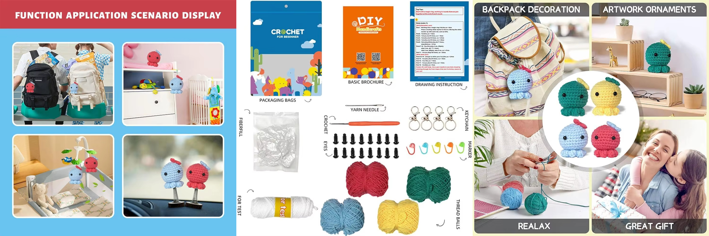 4 Pcs Crochet Animal Set for Starter DIY Knitting Octopus Dolls Kits