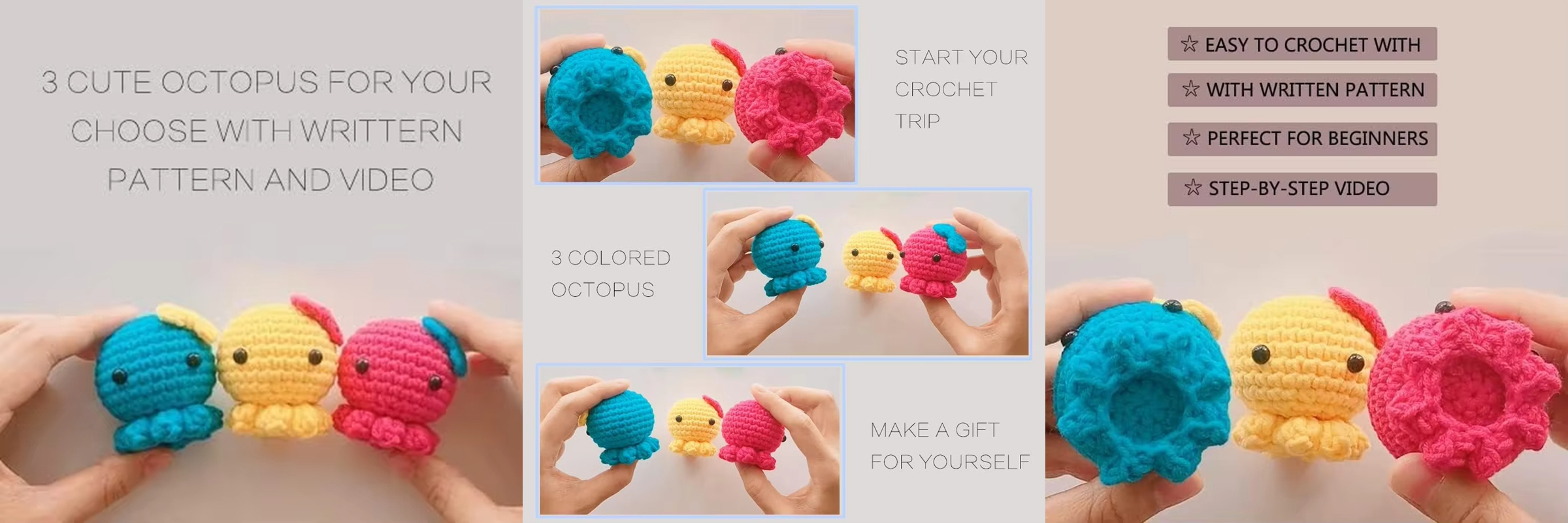 Crochet Octopus Doll Set Starter DIY Knitting Pendant Yarn Hook Kits
