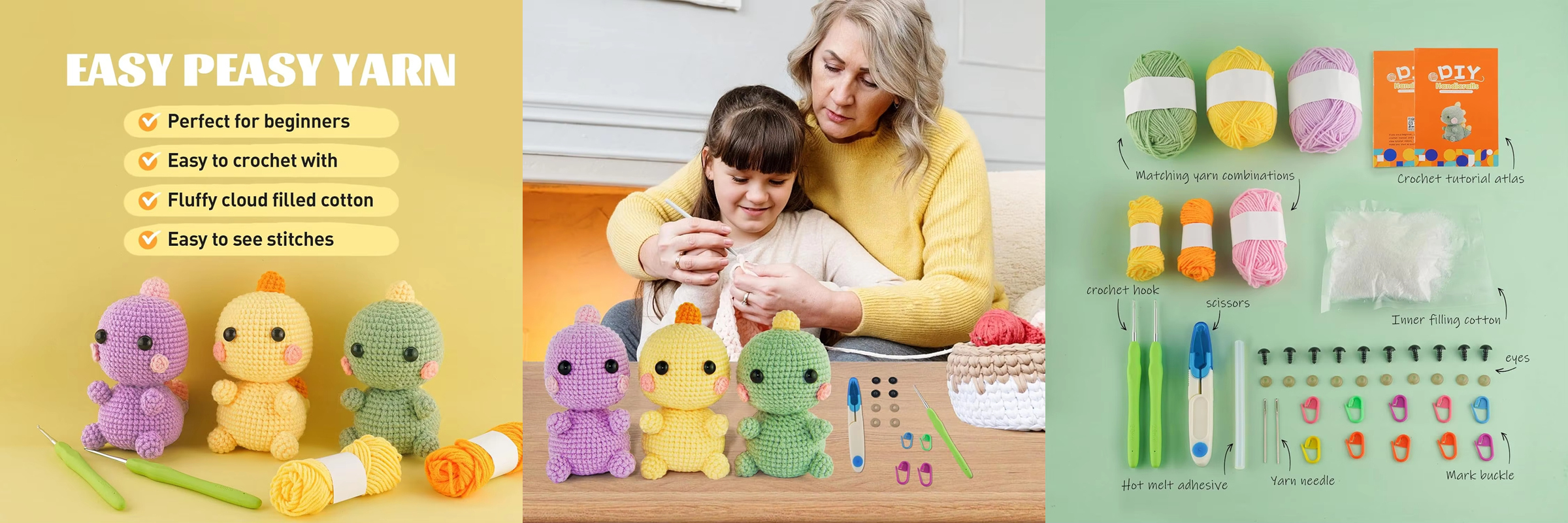Wholesale Starter DIY Knitting Yarn Plush Dinosaurs Crochet Dolls Kits