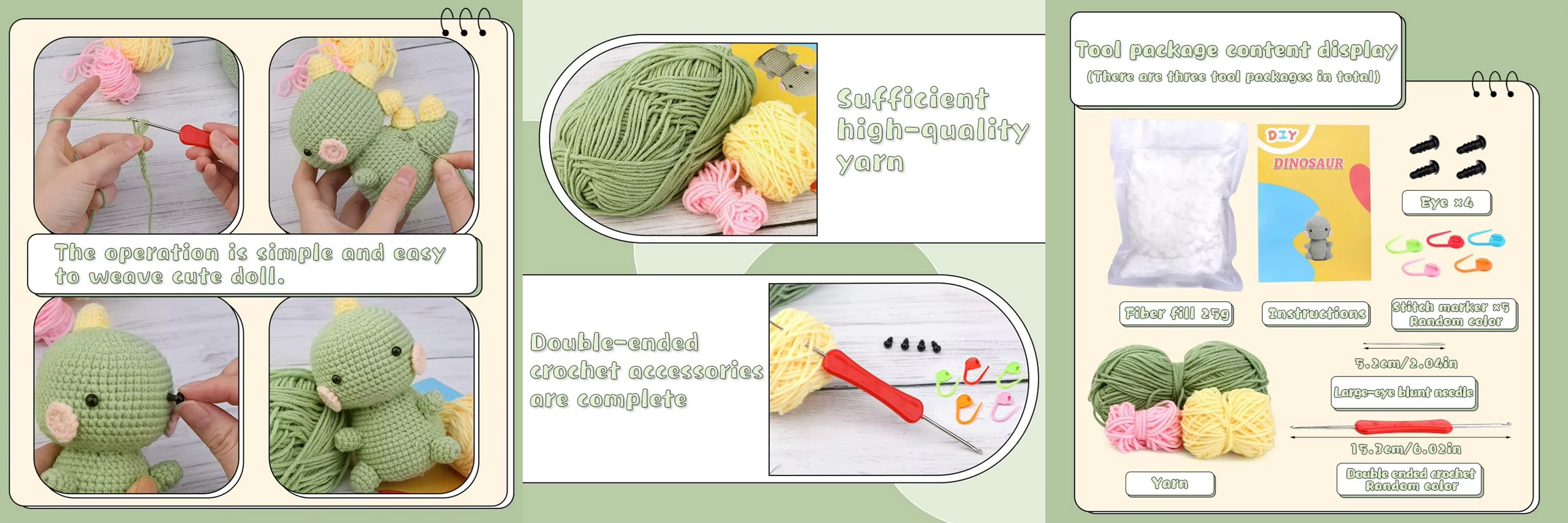 Crochet Set DIY Knitting Cartoon Dinosaur Dolls Keychain Pendant Kits