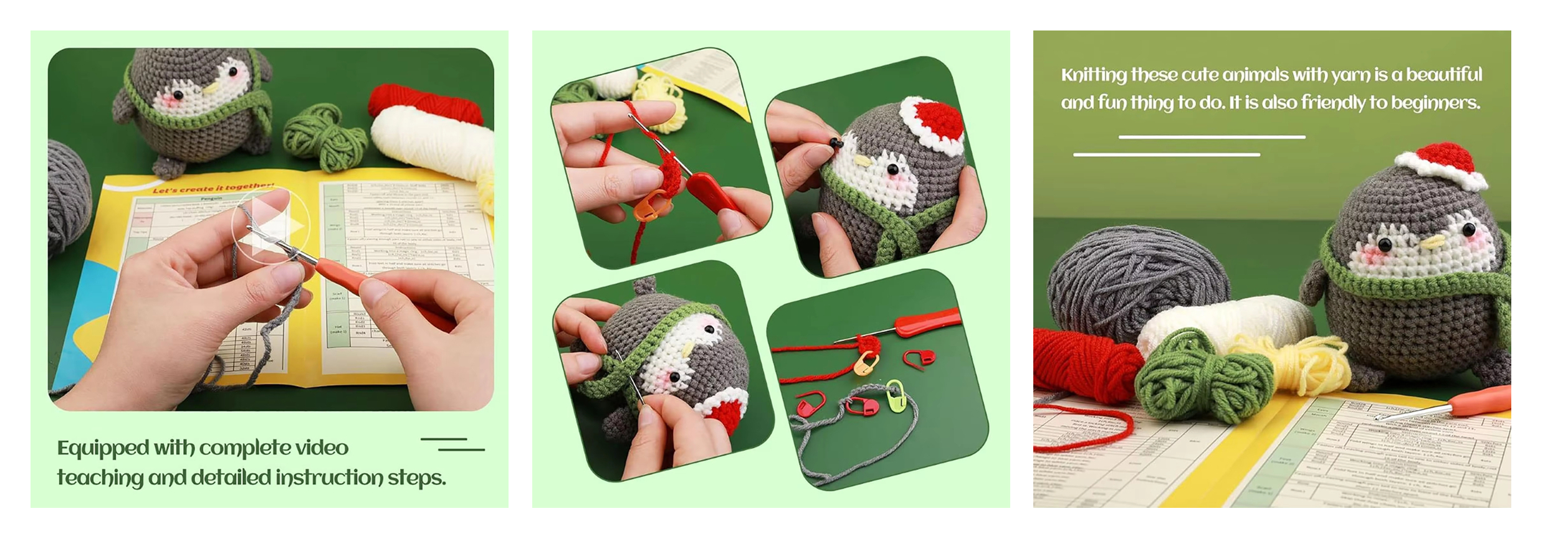 Factory Sells High Quality Crochet Kits DIY Knit Grey Penguin Doll Set