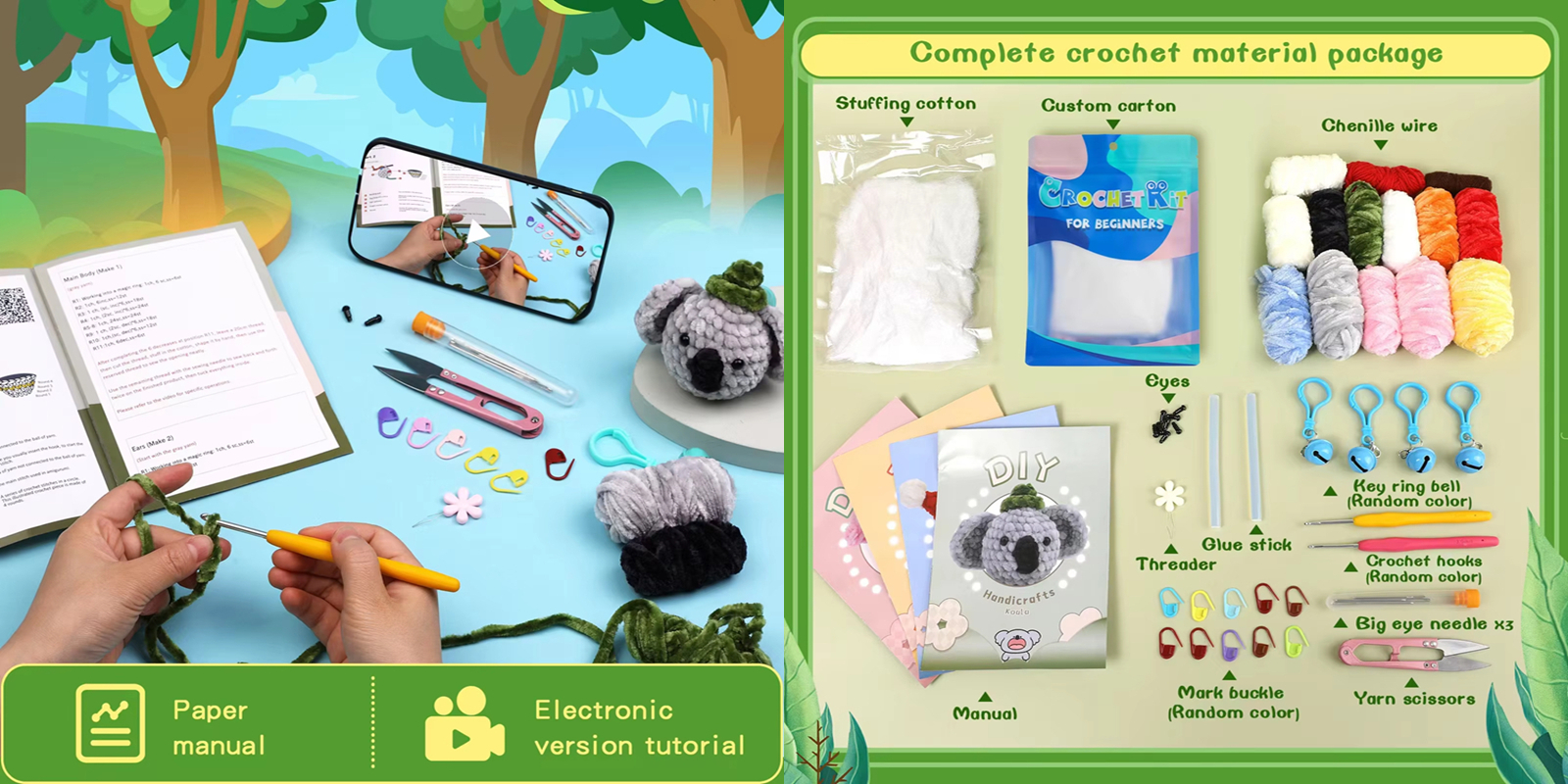 Factory Wholesale Crochet Animal Kits Chenille DIY Woven Keychain Sets