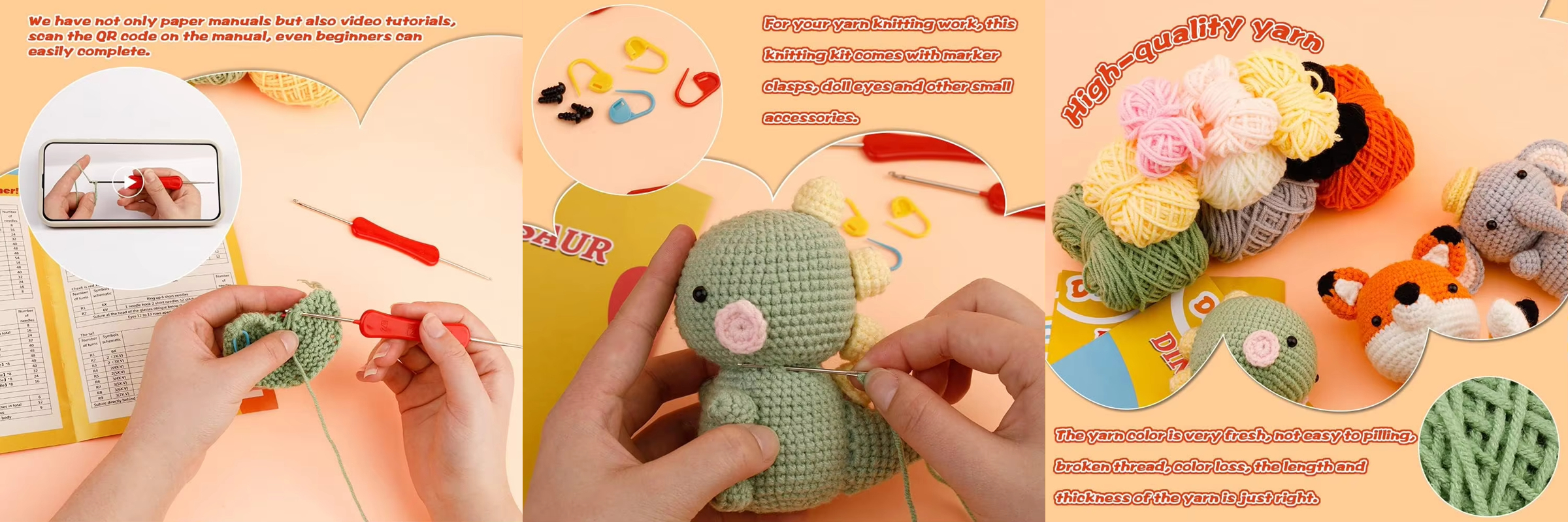 Factory Wholesale DIY Yarn Knitting Dinosaur Fox Elephant Crochet Sets