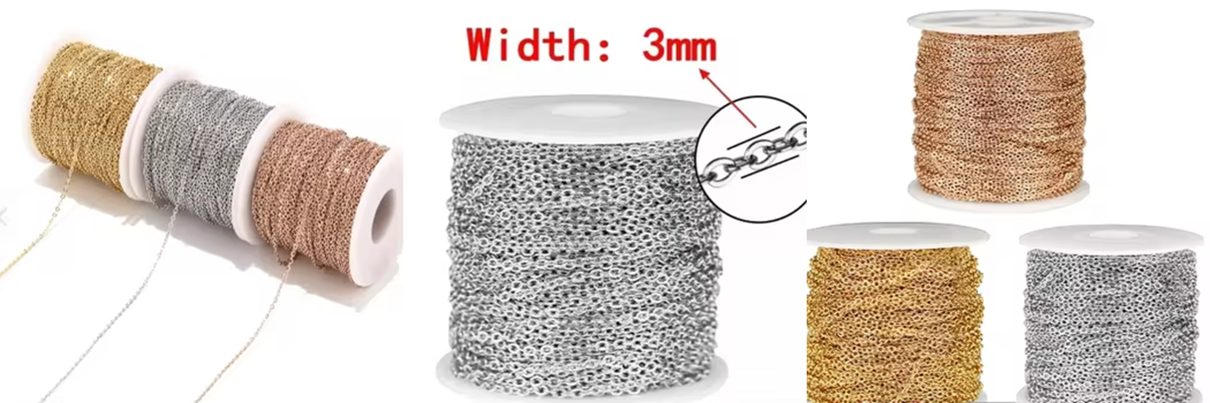 Gold Plated Stainless Steel Cable Chain Roll for DIY Jewelry Findings