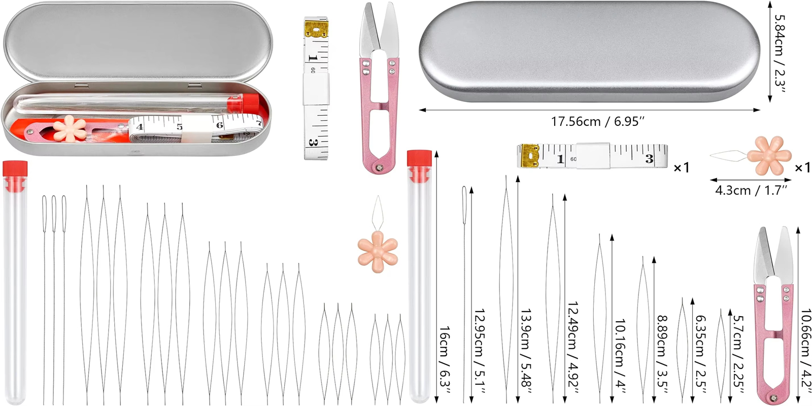 21-Piece Metal Beading Needle Set with Storage Box