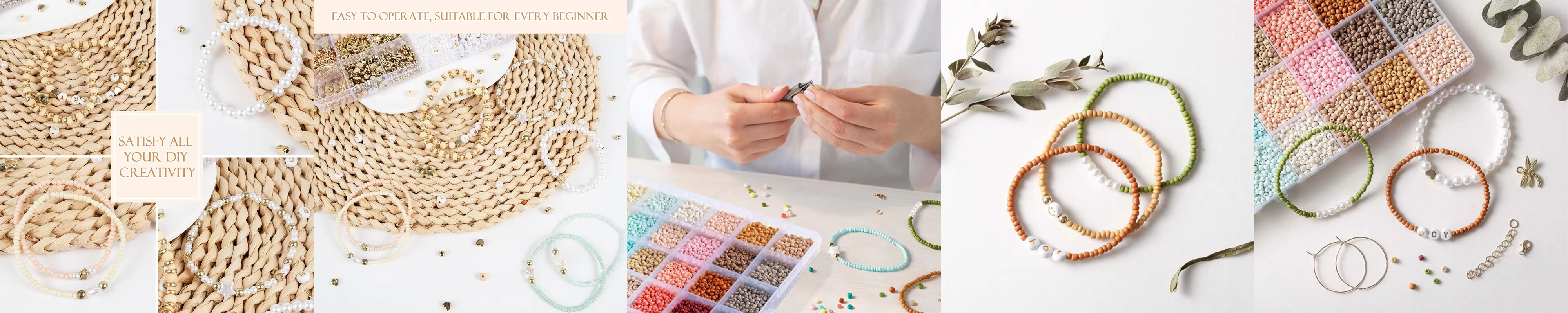 24 Grids Light Color Glass Rice Bead Set with Golden Letter Beads Kits