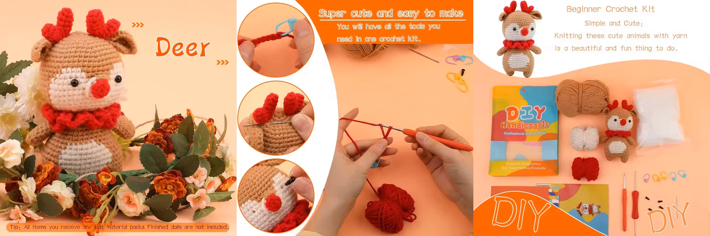 Factory Wholesale Christmas Elk Doll Set Yarn DIY knitting Animal Kits