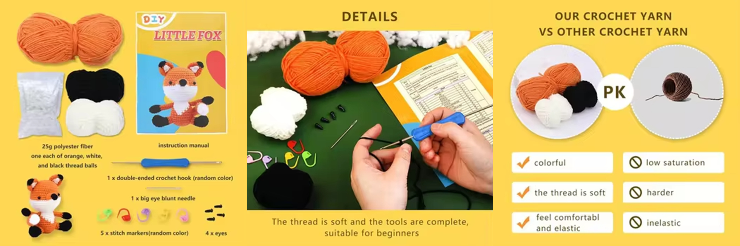 Market Hot Selling Animal Knitting Doll DIY Crochet Fox Keychain Kits