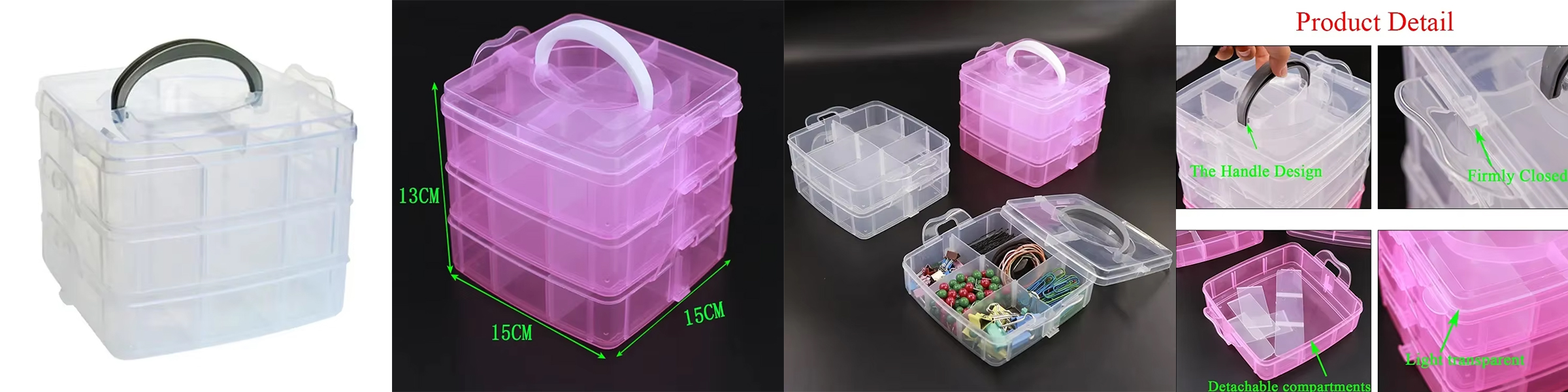3 Layer Cosmetic Jewelry Adjustable Stackable Clearly Storage Gift Box