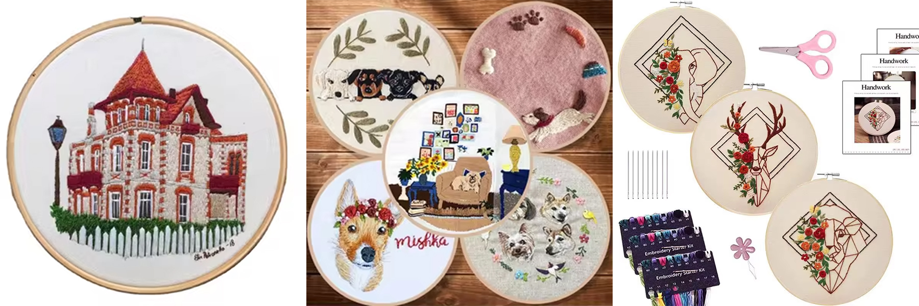 Handwork Floral Pattern Embroidery Set DIY Hollowed Fabric Weaving Kit