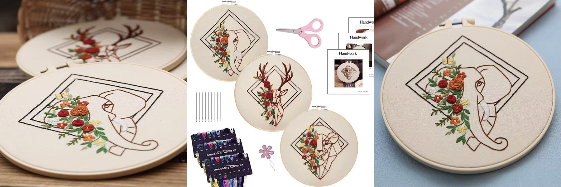 Geometric Animal Embroidery DIY Live Room Hang Painting Cross-Stitch