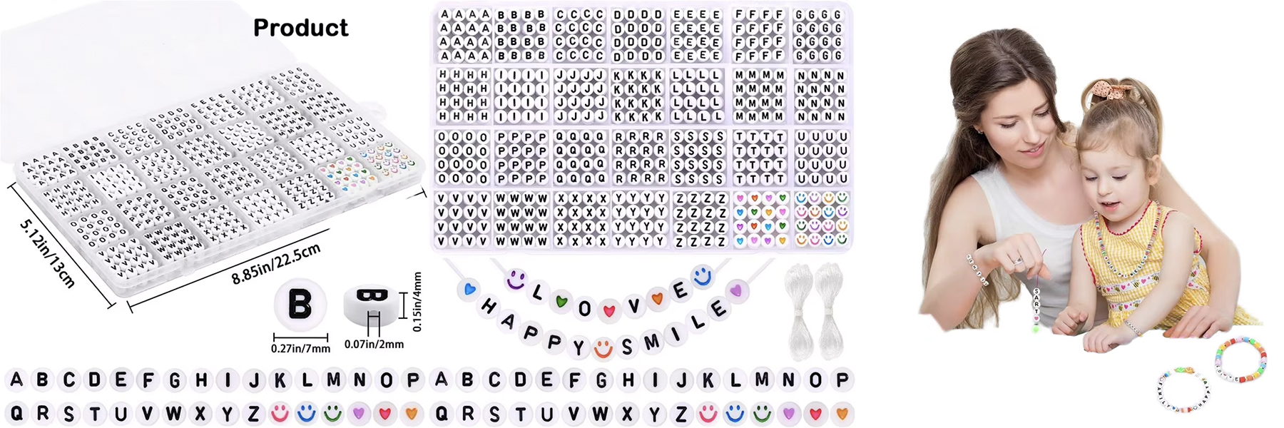 Factory Wholesale DIY Letter Beads and Colorful Heart Beads Kits
