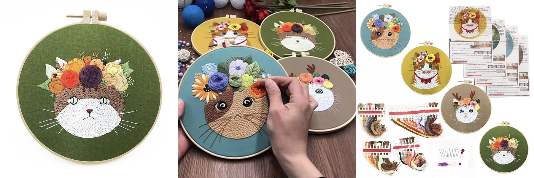 2024 Hot Sell 3D Embroidery Cat Beginners New DIY Fabric Material Kits