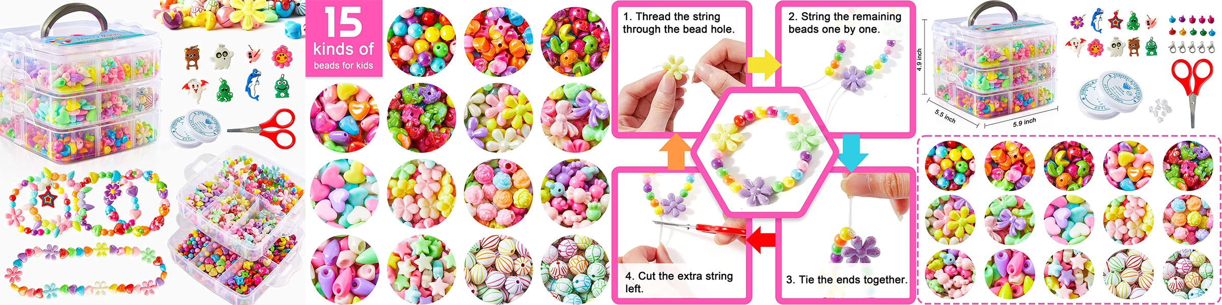 Colorful beads for kids craft jewelry making bead kit for bracelet making toys
