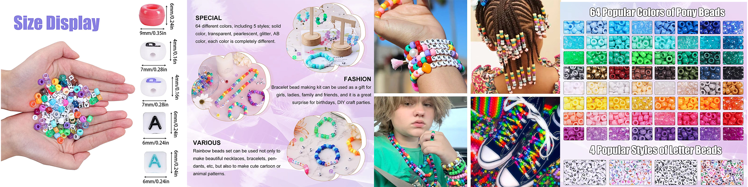 Ponny Beads Set with Square Letter Beads DIY Hair Weaving Beads Kit
